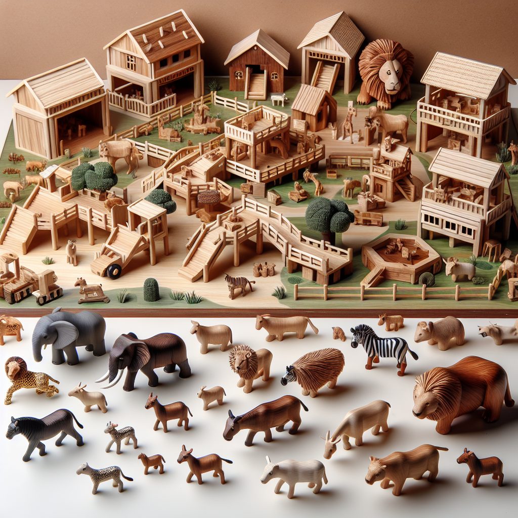 Interactive Playsets with Wooden Toy Animal Figures 