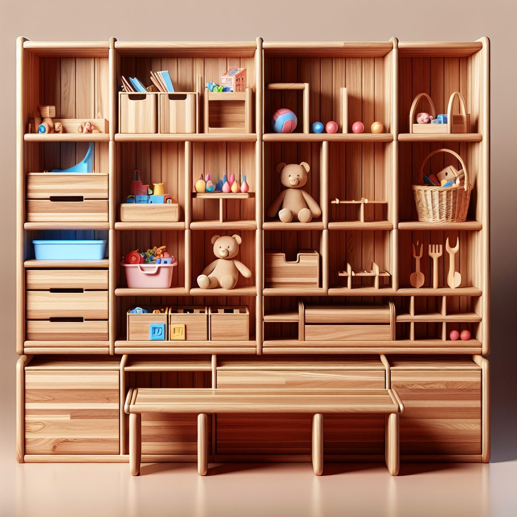 Multifunctional Wooden Toy Storage for Versatile Use 